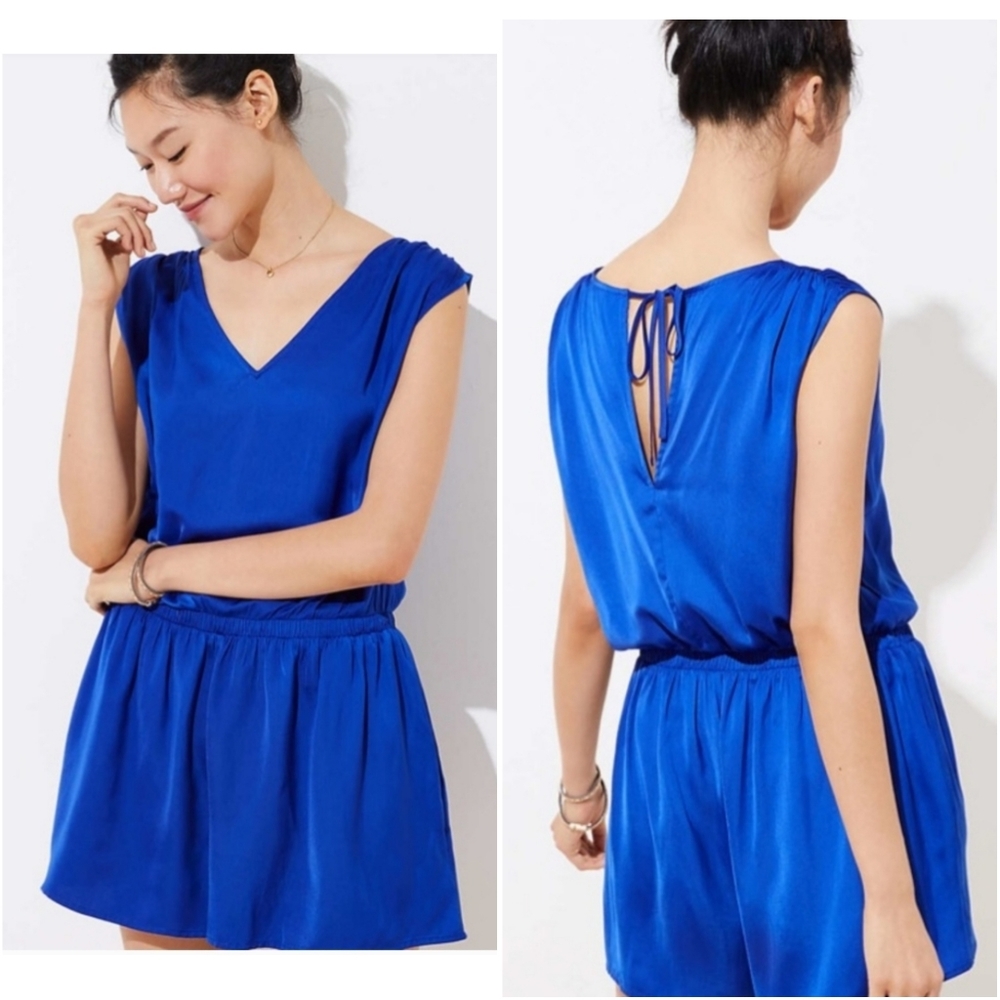 NEW LOFT Royal Blue Silky Short Sleeveless Romper
